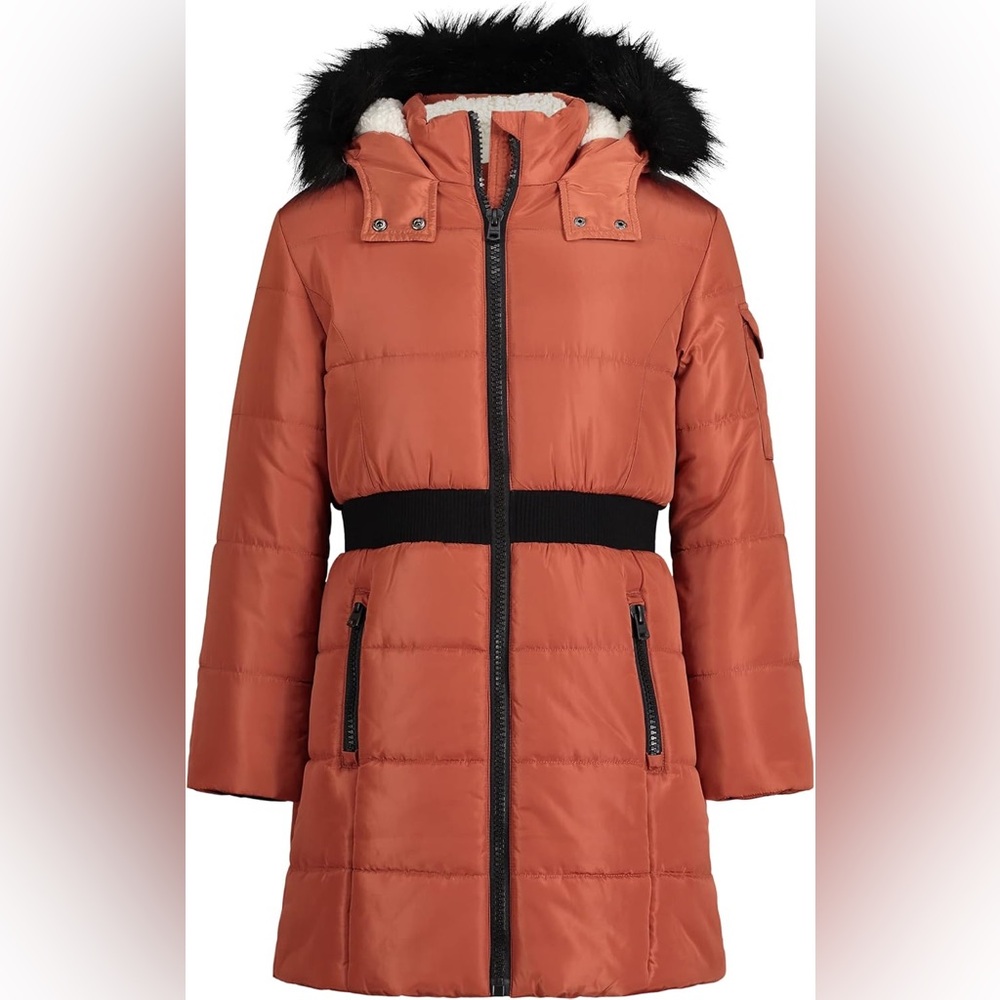 NWT Hudson Puffer Coat Faux Fur Trim in Baked Clay fleece lined. Fits women XS - Picture 10 of 16